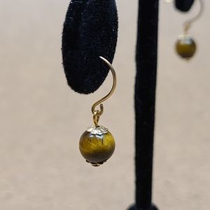 Tiger's Eyes round stone beeds Goldfield Earrings 1"